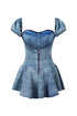 Reuben Washed Denim Pleated Mini Dress